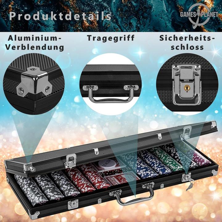 Image du produit Games Planet Mallette de poker, 500 jetons laser, édition noire