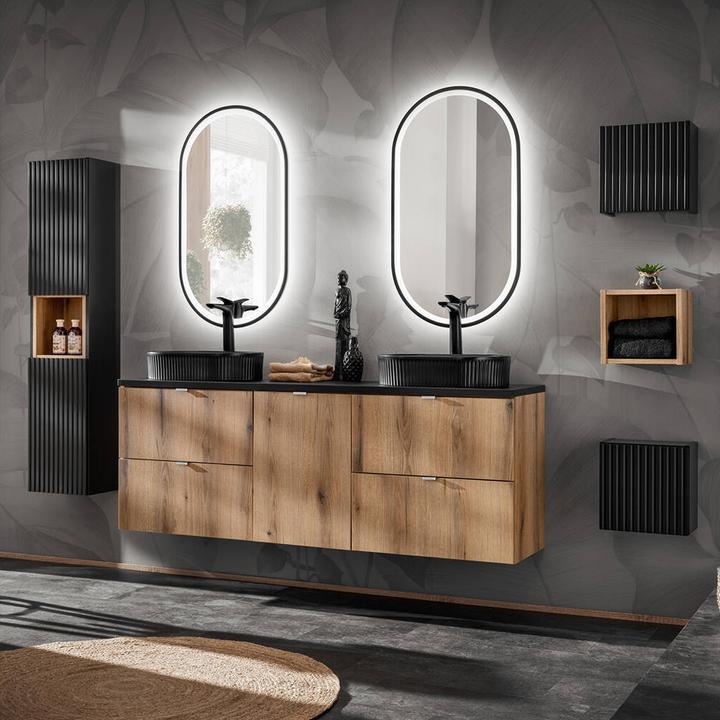 Produktbild En.Casa Badezimmer Regal Newport 27x25x21 cm Eiche (27 x 25 x 21 cm)