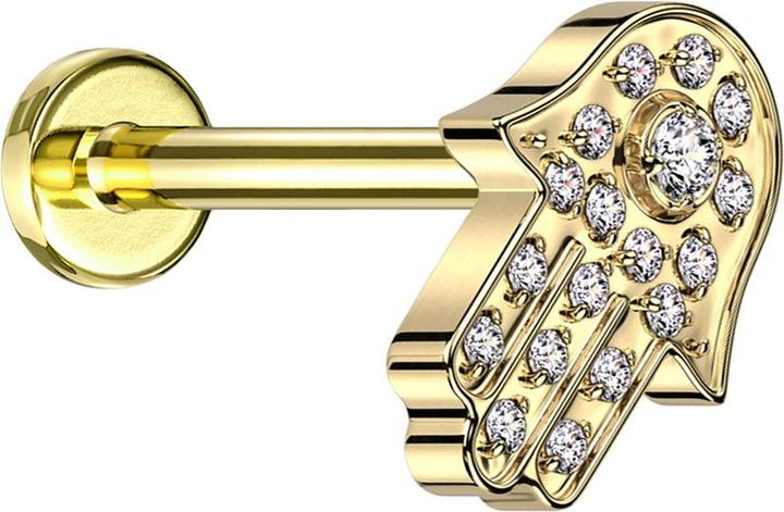 Image du produit Star Piercing Micro Labret femelle plaqué or Hamsa plaqué or cristaux argent (sans laiton, Titane G23)