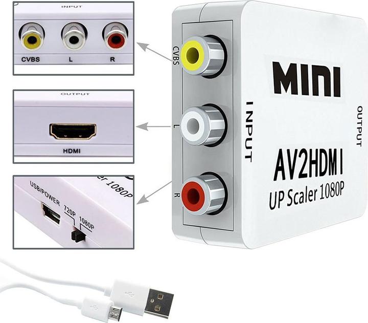 Actual product image Apfelkiste Mini Cinch RCA CVBS AV to HDMI 1080P converter adapter for TV, PC, PS3, DVD (Camera Converter)