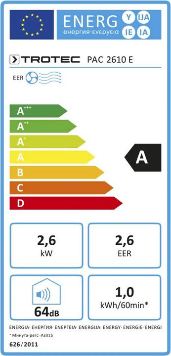 Etichetta energetica Trotec PAC 2610E (34 m², 8871.57 BTU/h)