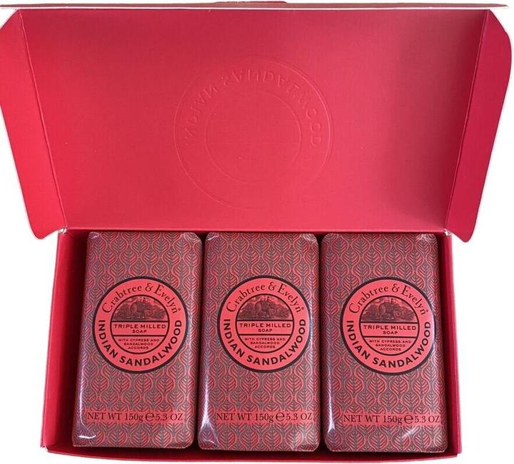 Actual product image Floris Crabtree & Evelyn Set Trio Indian Sandalwood Soap Bar - 3 Pieces, 150 Grams (Hard soap)