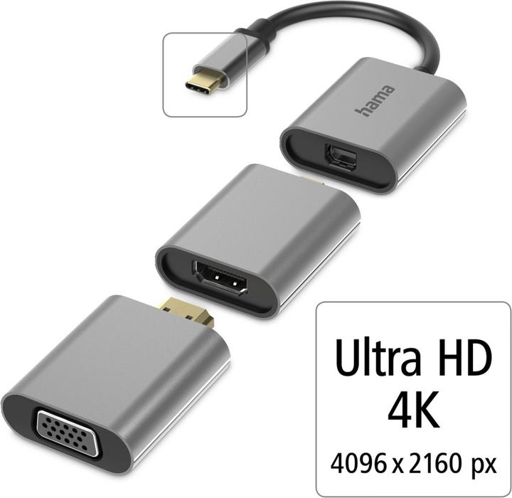 Actual product image Hama USB Video-Adapter (VGA, Mini DP, HDMI, 15 cm)