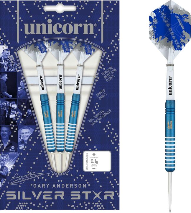 Actual product image Unicorn Silver Star Blue Gary Anderson Steel Darts 1 set (27 g)
