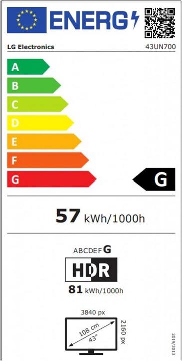 Energy Label LG 43UN700-B (3840 x 2160 Pixels, 43")