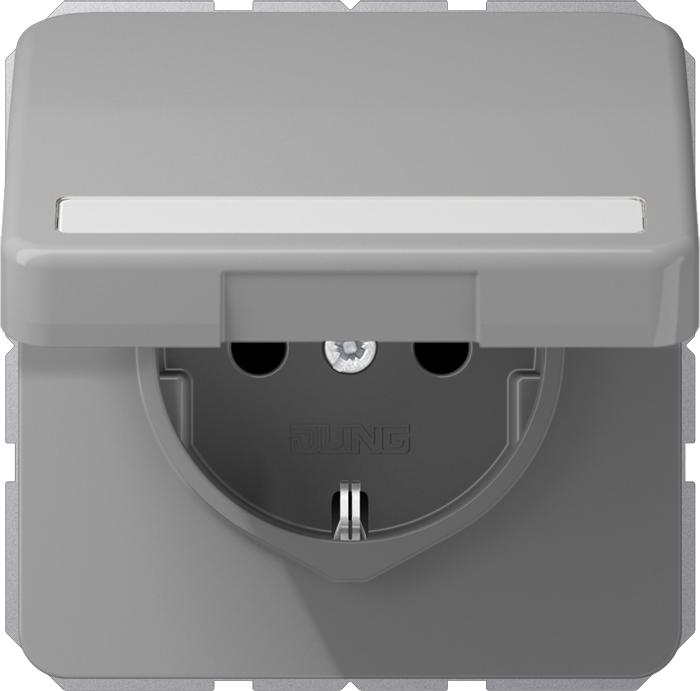 Actual product image JUNG Socket outlet 1f gr glz CD UP flap d IP20 CD1520BFNAKLGR