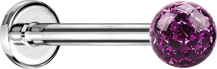 Image du produit Star Piercing Micro Labret argenté avec boule de cristal violette et couche de protection en époxy (sans laiton, Acier chirurgical 316L)