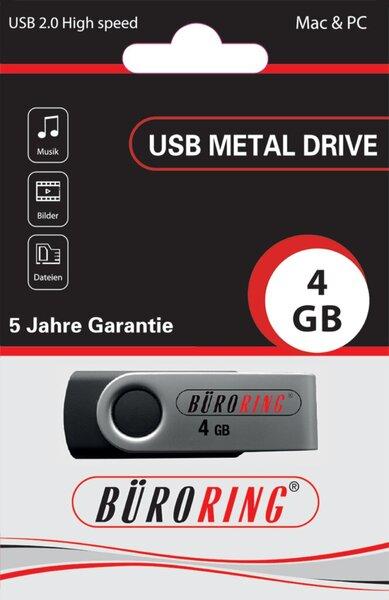 Actual product image Büroring Speicherstick, USB 2.0 mit drehbarer Metall-Abdeckung Kapazität 4 GB (4 GB, USB-A)