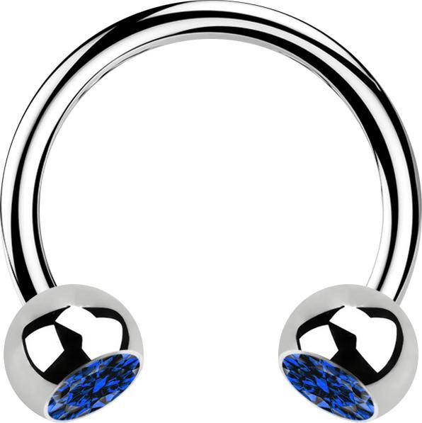 Actual product image Star Piercing Micro Circular Barbell silver with two dark blue crystal balls (Surgical steel 316L, without brass)