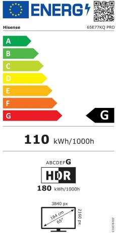 Energy Label Hisense 65E77KQ/Pro (65", QLED, 4K, 2023)