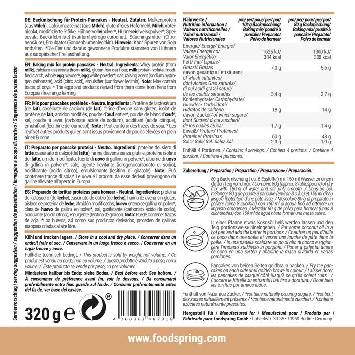 Nutritional values and ingredients Foodspring Protein Pancake (Neutral, 1 pcs., 320 g)