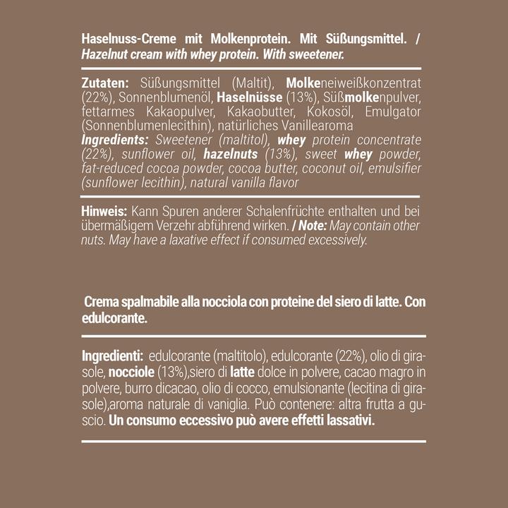 Valeurs nutritives et ingrédients Foodspring Crème de protéines (Noisette, 6 pcs, 1200 g)