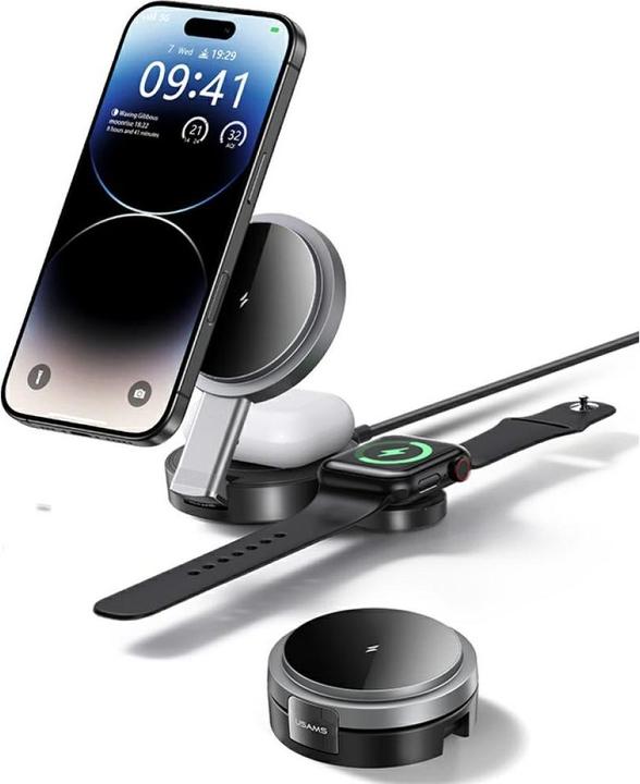 Image du produit Usams Foldable 3-in-1 15W Inductive Charge for Phone/Apple Watch/headphones CD234WXC01 (US-CD234) (15 W)