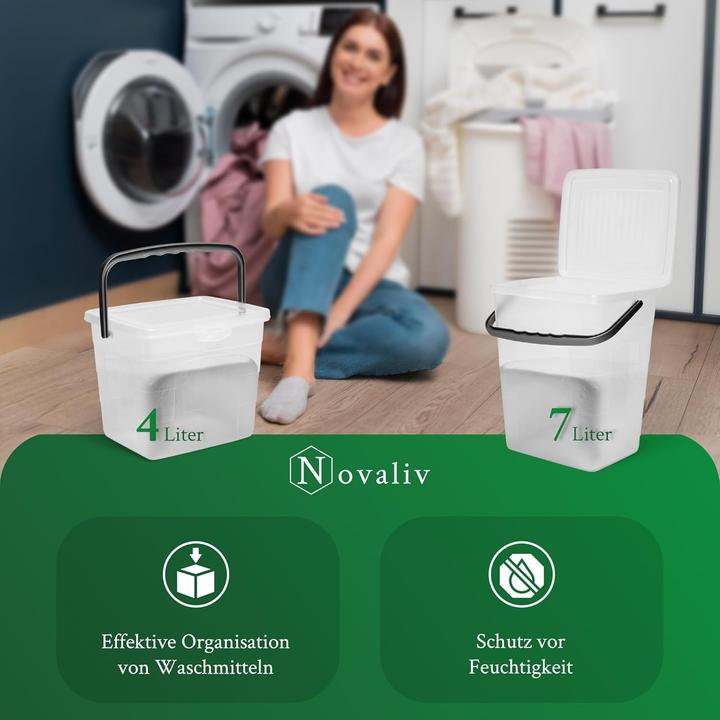 Produktbild Novaliv Sparset Waschmittelbox mit Deckel 4 Liter + 7 Liter Transparent und Dosierlöffel Box Waschpu (7 l)
