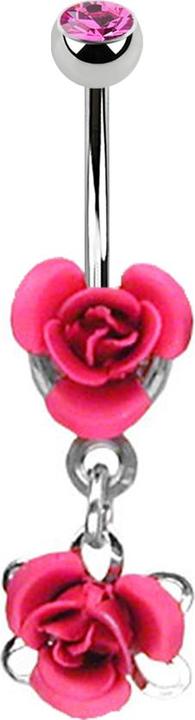 Produktbild Star Piercing Banane silber mit Anhänger Blume pink (Chirurgenstahl 316L, ohne Messing)