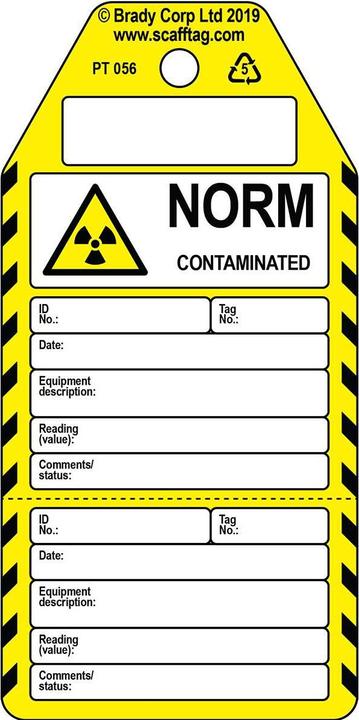 Label énergétique Brady PROC-GB-PT 056-50, Pendentif deux pièces Norm Contaminated, polypropylène, noir sur gel