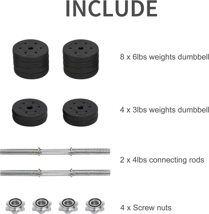 Image du produit Homcom Ensemble d'haltères courts 30 kg (8 x 2,5 kg, 4 x 1,5 kg)