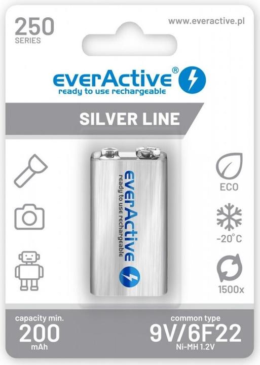 Immagine prodotto Everactive Rechargeable 6F22 9V 250 mAh (1 pz., 9V Block, 200 mAh)