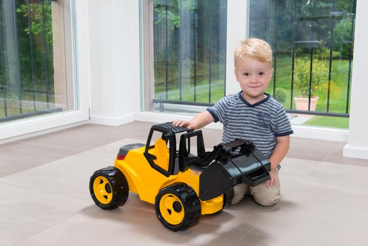 Actual product image Lena Yellow and black bulldozer, loose in gray cardboard