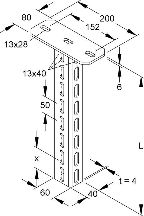 Produktbild Niedax NIE HU6040/1200 HÃ¤ngestiel U-Profil 60x40x1200mm feuerverz.DIN EN ISO 1461