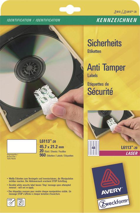 Produktbild Avery Sicherheitsetiketten L6113-20