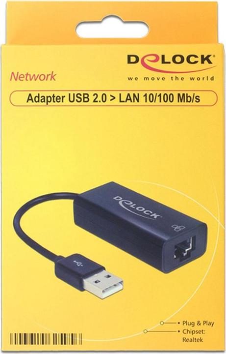 Produktbild Delock Adapter USB 2.0 > LAN 10/100 Mb/s (USB 2.0, RJ45 (1x))
