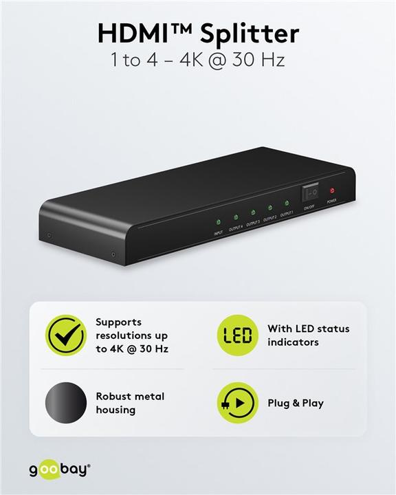Actual product image Goobay HDMI Splitter 1 to 4 4K @ 30 Hz