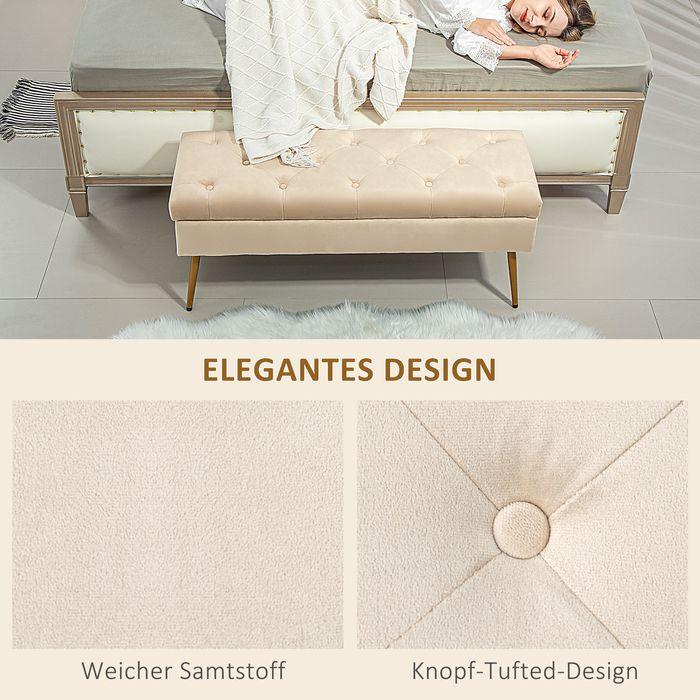 Produktbild Swisshandel24 Sitzbank Polsterbank mit Stauraum Bettbank mit Samtoptik für Flur Metall Beige (35 cm)