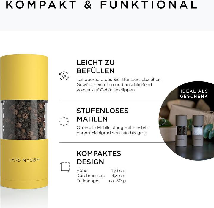 Actual product image Lars Nysøm Salt & pepper mill set Sjael (Nutmeg, Sea salt, Pepper, Various spices, Herbs, Chili, Salt)