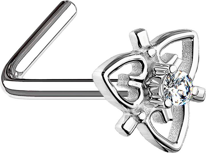 Star Piercing Nasenstecker gewinkelt silber filigran Herz mit Kristall (Chirurgenstahl 316L, Messing)