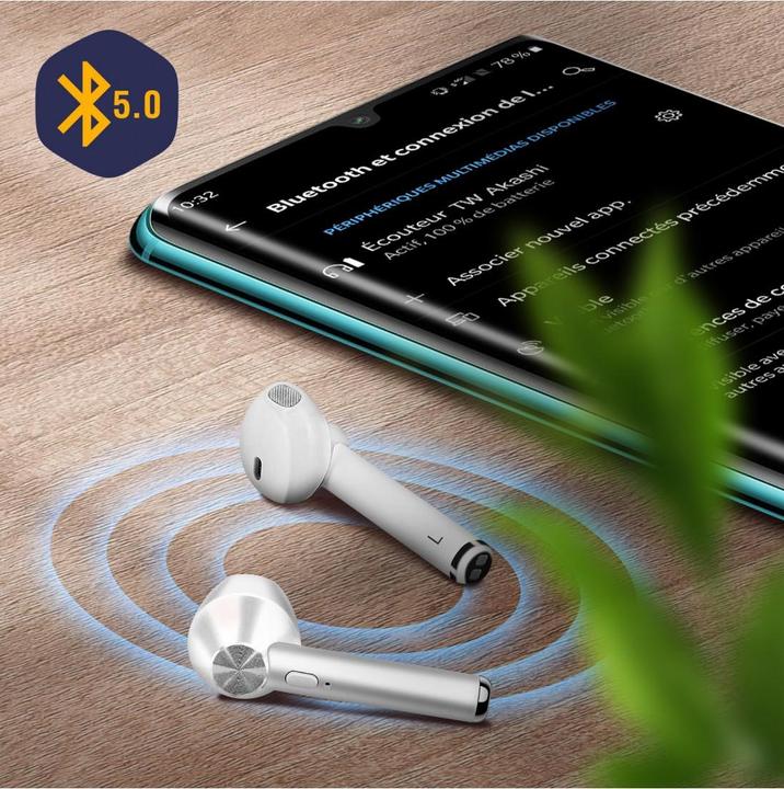 Actual product image Akashi Ecouteurs True Wireless Blancs (30 h, Wireless)
