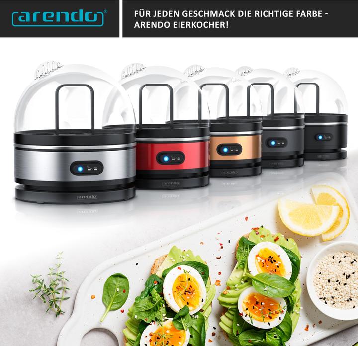 Produktbild Arendo Edelstahl Eierkocher 7-fach, 400 W, Edelstahl, Warmhaltefunktion, Härtegrad einstellbar, rot