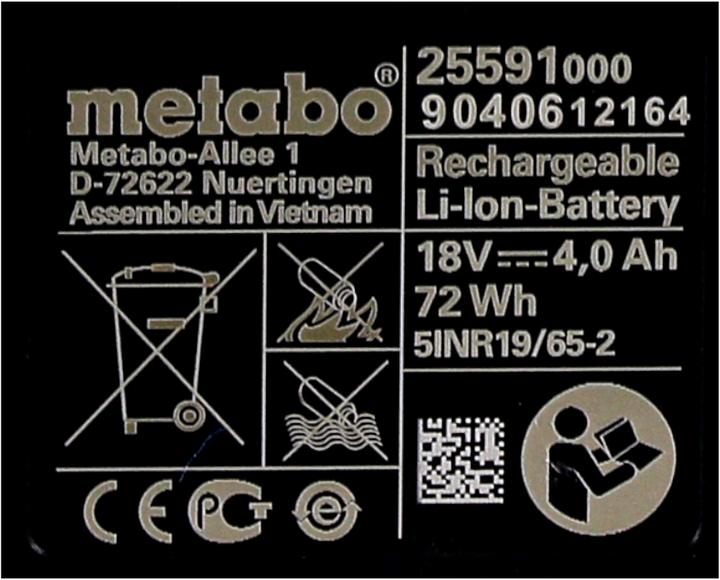 Image du produit Metabo Kit de batterie 4x batterie Li-Power 18 V 4,0 Ah CAS Li-Ion ( 4x 625591000 ) avec indicateur de (18 V)