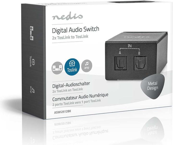 Produktbild Nedis Digital-Audio-Switch | 2-Weg | Anschlüsse – Eingang: DC Power / 2x TosLink | Anschlüsse – Ausg