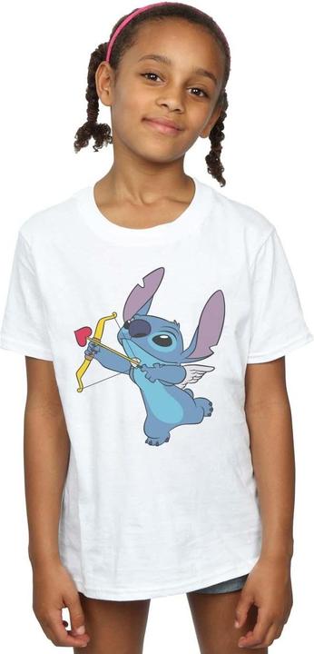 Actual product image Disney Girls Lilo And Stitch Stitch Cupid Valentines Cotton T-Shirt (140, 146)