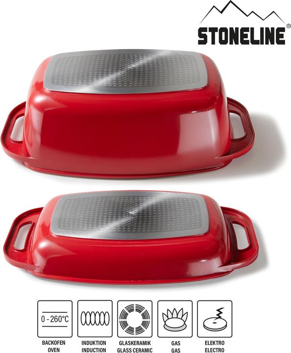 Actual product image Stoneline Roaster 43 x 26 cm with lid, oven and induction suitable, non-stick coating, red (Casserole + Stewpot, Cast aluminium)