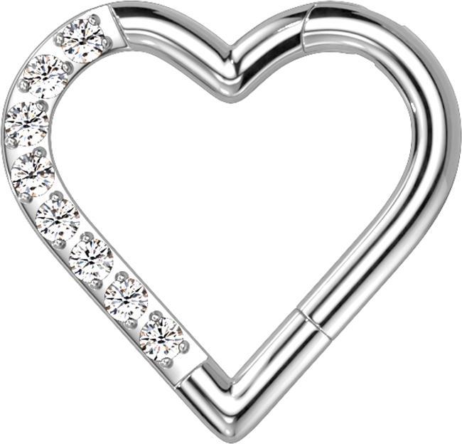 Produktbild Star Piercing Micro Segmentring klappbar silber Herz einseitig Kristalle silber (Titan G23, ohne Messing)