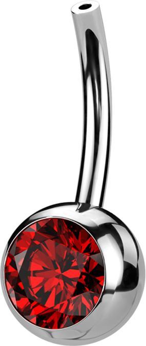 Produktbild Star Piercing Threadless Bananen-Stab silber mit Kugel Kristall rot (Titan G23, ohne Messing)