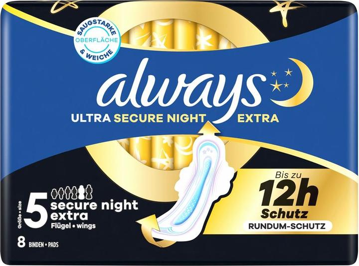 Actual product image Always Ultra pad Secure Night Extra with wings (8 x, Sanitary pads)