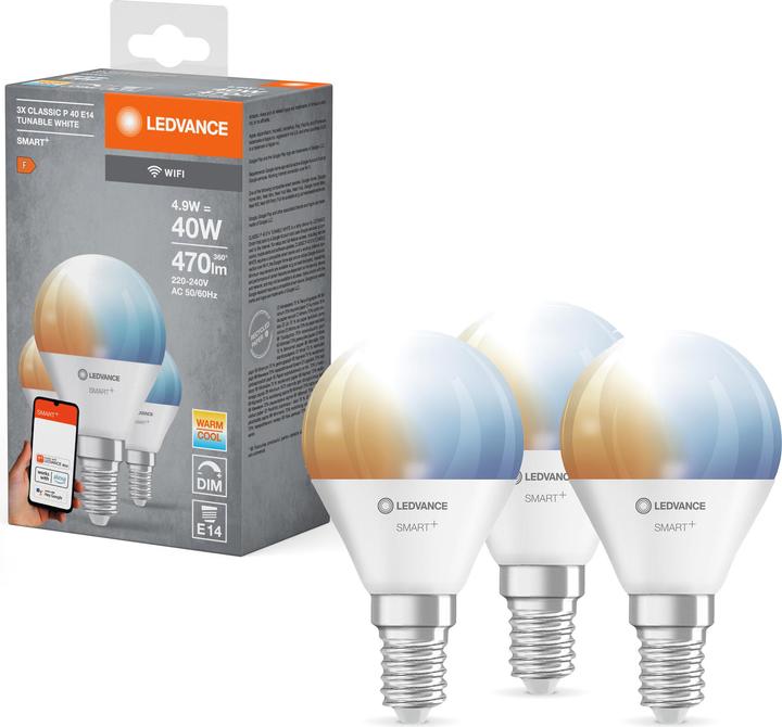 Immagine prodotto Ledvance Mini lampadina Smart+ Wifi (E14, 4.90 W, 470 lm, 3 x, F)
