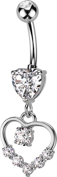 Star Piercing Banane silber mit Kugel und Herz Kristall silber Anhänger Herz sechs Kristalle (Messing, Chirurgenstahl 316L)