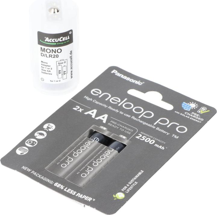 Immagine prodotto Panasonic Mono 5000mAh composto da 1x AccuCell Adapter D e 2x eneloop pro AA (1 pz., D, 2500 mAh)