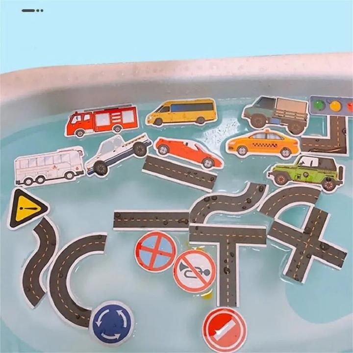 Immagine prodotto Activity Board 23 pezzi giocattolo da bagno appiccicoso muro città traffico auto strada ferrovia puzzle vinile