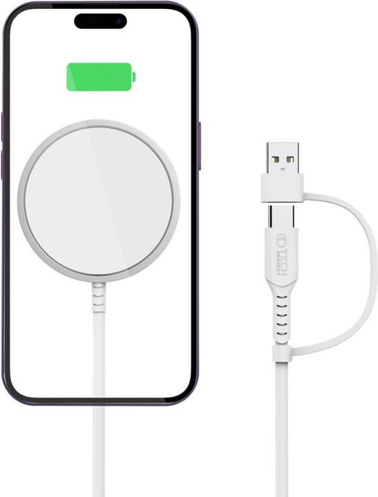 Produktbild Tech-Protect QI15W-A25 inductive MagSafe 15W charger with USB-A / USB-C cable - white (15 W)