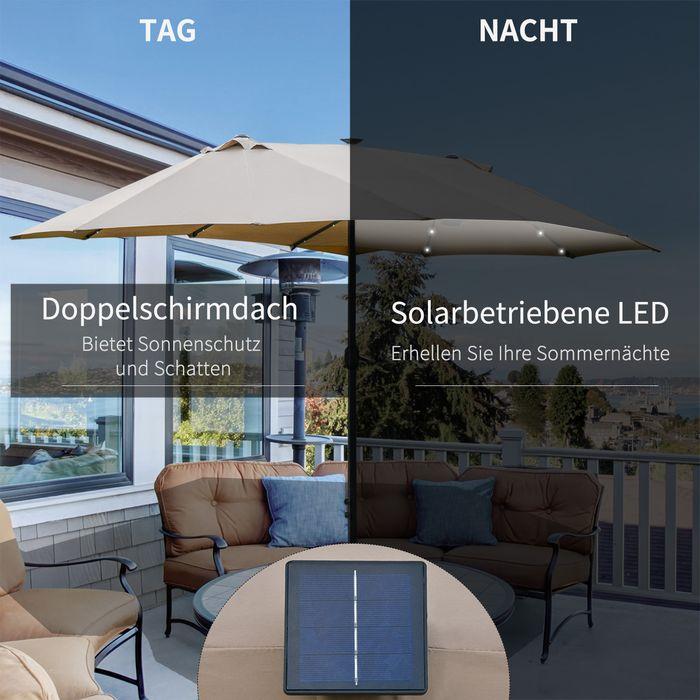 Image du produit Swisshandel24 Double parasol, LED, manivelle Ovale Métal Kaki 440 x 260 cm (2.60 m)