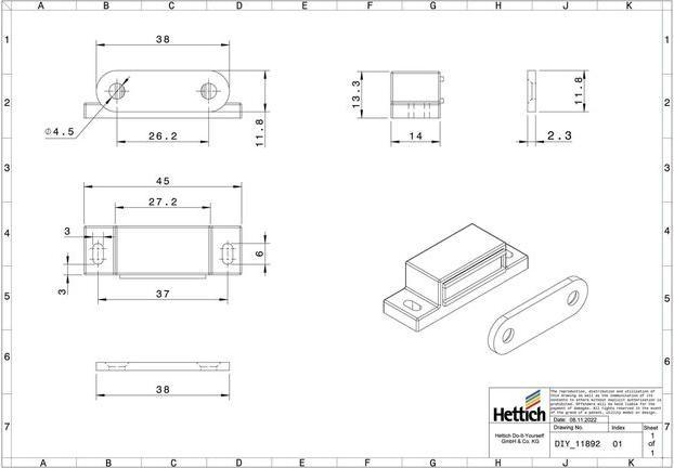 Produktbild Hettich Magnetschnpper wei, 3-4 kg, 4 Stck