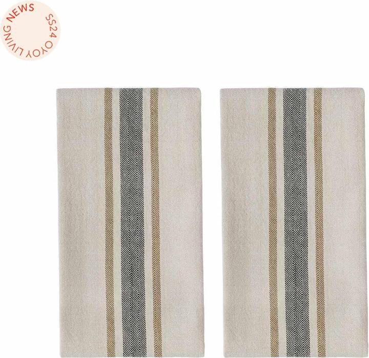 Oyoy Geschirrtuch-Set Linu 2 Stück, Beige/Schwarz (50 x 70 cm)