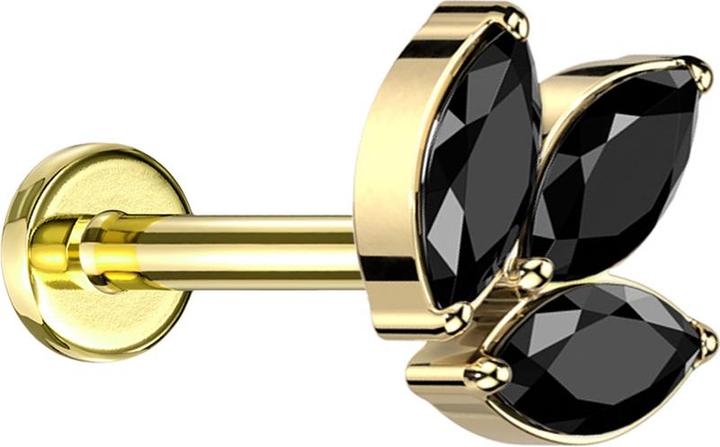 Actual product image Star Piercing Micro labret internal thread gold-plated three oval crystals black (Titanium G23, without brass)