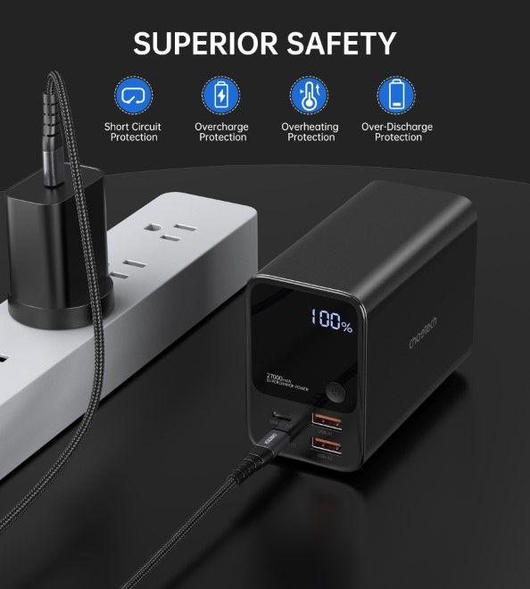 Produktbild Choetech B635BK USB-A / USB-C Powerbank 22,5W 27000mAh - schwarz (27000 mAh, 222.50 W, 99.90 Wh)