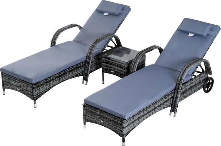 Produktbild Outsunny Rattan-Gartenliege als 3-teiliges Set (200 cm)